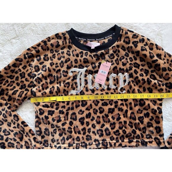 Juicy Couture Pajama Pj Set Leopard Print Sequin Logo Crop Top Pants XL NEW - Picture 7 of 13